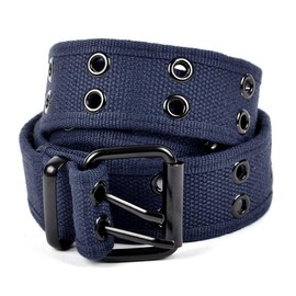 boxed-gifts Solid Color Military and Casual Canvas Belt, Double Grommet Unisex Belt for Men and Women - Navy