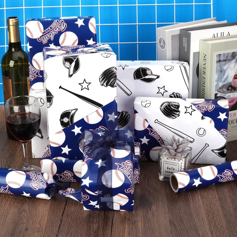 kawaarashi 1 Roll Baseball Pattern Reversible Wrapping Paper Mini Roll