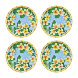 UPware 4-Piece Bamboo Plumeria 6 Inch Melamine Serving Plates/Appetizer Plates/Dessert Plates
