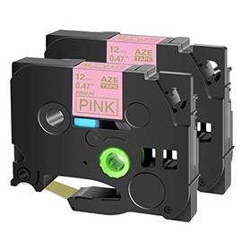 Cruxer Compatible for Brother P-Touch Embellish Gold Print on Pink Satin Ribbon TZE RE34 12mm 1/2" (0.47 Inch) Label Tape Replacement for P-Touch PT-D215e PTD210 H110 D400AD Cube Label Makers, 2 Pack