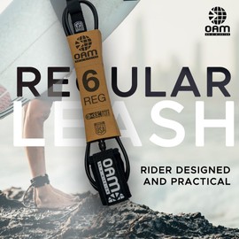 OAM Premium Regular Surfboard Leash - 6, 7, 8, 9, 10 - Made in The USA, Reg Leash w/Key Pocket, Soft Cuff, Double Swivel, Detachable Rail Saver, Molded Stand Off, Pro Surfer Design (Blue, 6')