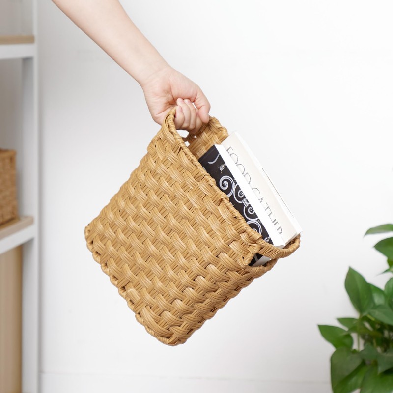 Wicker Waste Basket with Built-in Handles, Multifunctional Mini Basket for