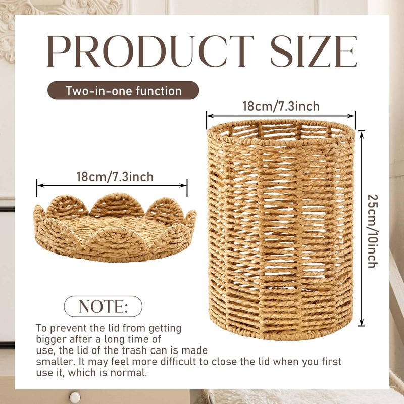 Ctosree 1.3 Gallons Small Wicker Trash Can with Lid Handle
