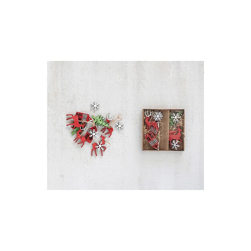 Laser Cut Snowflake, Tree, House & Deer, Multicoloured, Pack of