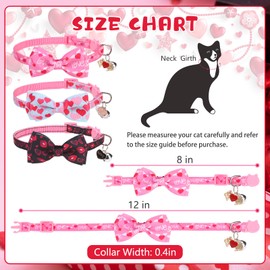 KOOLTAIL Valentine's Day Cat Collar Breakaway with Bowtie and Bells, 3 Pack Cute Kitten Collars, Adjustable Safety Buckle Heart Charm Pendant Pet Collars for Kitty Boys Girls Cats Holiday Pink