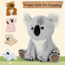 Karister Koala Bear Stuffed Animal, Mom Koala Plush Toy with 4 Adorable Baby Koala Plushies in Zippered Back, Christmas Birthday Gift for Kids Boys Girls, Room Forest Party Decor