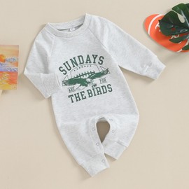 BULINGNA Baby Boy Girl Football Jumpsuit Sundays are for The Birds Eagles Romper Playsuit Fall Winter One Piece Outfit (Grey, 0-3 Months)