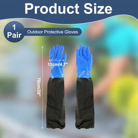 sourcing map Long Waterproof Gloves 28 Inch Elastic Cuff Rubber Chemical Resistant Gloves with Fleece Lined Pond Glove Acid Oil Resistant Glove for Machinery, Blue-Black