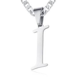 XIRUVE Men's Women's Stainless Steel Letter A to Z Pendant Initial Necklace with 6 mm Wide Curb Chain Length Adjustable, Stainless Steel, No Gemstone
