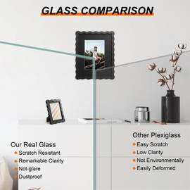 THKRLOF 8x10 Picture Frame with Mat for 5x7, Wavy Edge Wooden Real Glass Photo Frame for Tabletop and Wall Hanging, Black, 1 Pack