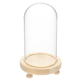 sourcing map Cloche Glass Dome, 5.9" x 3.9" Decorative Glass Display Bell Jar Dome Cloche with Wooden Base Foot Pad for DIY Flower Craft, Collectibles Specimens Plants Dustproof
