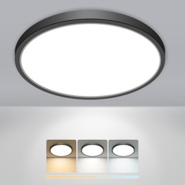 slochi Bathroom Light, 3000K/4000K/6500K 3 Color Temperature, Waterproof IP44, Small, Round, Modern, 18W 2100LM Flush Ceiling Light for Bathroom, Kitchen, Bedroom, Hallway and More, Ø22CM(Black)