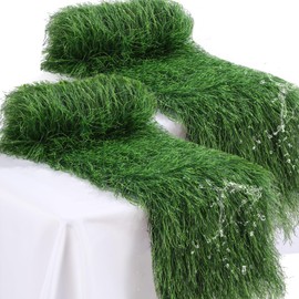 Tudomro 2 Pcs Grass Table Runner Artificial Tabletop Decor Synthetic Turf Grass Placemats Green Rug Table Cloths for Wedding Party Faux Moss Table Runner 12 X 36 Inch (Fluffy)