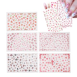 Pegatinas para Uñas Flores Pegatinas para Uñas Calcomanías para Uñas Suministros de Arte para Uñas en 3D Pegatinas para Uñas Lámina Deslizante Autoadhesiva con Hojas de Flores Secas Abalorios