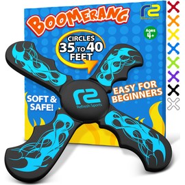 Refresh Sports Boomerang for Kids & Adults - Soft, Durable, Easy to Throw & Catch - Ages 4-8 - Outdoor, Beach, Pool Play - Jet Black