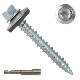 AOKLIT Metal Roofing Screws#10 × 1-1/2 Inch, 300Pcs Zinc Plated Hex Head Metal Roof Screws with Rubber Washers for Corrugated Roofing Panels (Hex Socket Included)