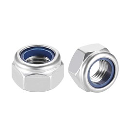 uxcell Hex Lock Nuts - M16 x 2mm Stainless Steel Nylon Insert Self-Locking Nuts for Fasteners, 2Pcs Silver Tone