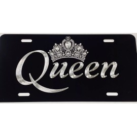 Diamond Etched Products Engraved Queen Crown Car Tag Diamond Etched Black Metal Front License Plate Gift
