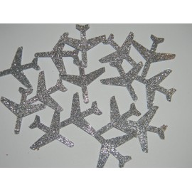 100 Silver glitter airplane airplanes die cuts party decor scrapbooking table confetti