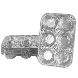 Plasticpro Aluminum Foil Muffin Pans Reusable and Disposable, Holds 6 Cupcakes / Muffin & Pie foil Pan Pack of 10