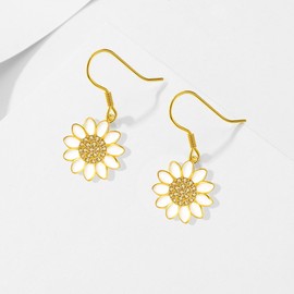 Sunflower Hook Dangle Earrings S925 Sterling Silver Sunshine Earring Jewelry for Women
