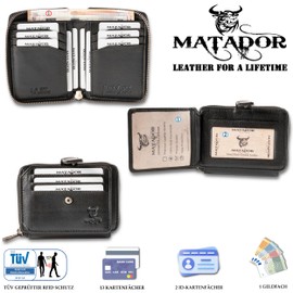 MATADOR Granada Genuine Leather Wallet with All-Round YKK Zip, Nappa Black, rfid wallet
