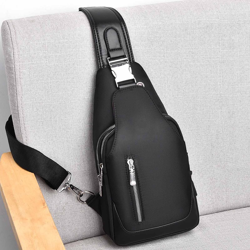 Small Chest Bag Black Color Oxford Fabric Sling Backpack with