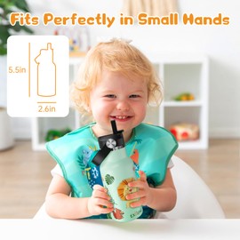 Exllena 350ml Stainless Steel Water Bottle Kids BPA Free with Straw - 100% Leakproof - Kids Insulated Water Bottle with Handle Lid - Easy to Use for Toddlers Girls Boys (Animal World)