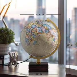 Waypoint Geographic Horizon Plus Illuminated Globe, 12" Antique Ocean-Style World Globe, Up-to-Date Light-Up Globe, Reference Globe for Home and Office Decor, 17“ H x 13.5“ W x 12“ D