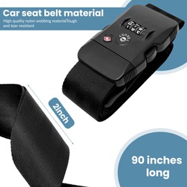 Heavy Duty Luggage Strap with TSA Locks, Airplane Travel Essentials, Luggage Straps for Suitcases 3 Packs 2 Inches Wide Black