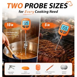 BOMATA Digital Meat & Candy Thermometer 2 Pack, Include 10" & 5" Probes | IPX6 Waterproof, 1-3 Sec Instant Read, Backlit Display, Magnetic Back, Max/M