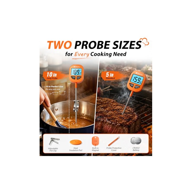 BOMATA Digital Meat & Candy Thermometer 2 Pack, Include 10"