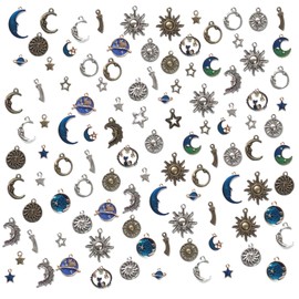 Misscrafts 112PCS Mixed Moon Sun Stars Pendants Charms Bulk Pagan Charms Assorted Gold Plated Enamel Celestial Charm Pendant for Bracelet Earrings Necklace Jewellery Making Supplies