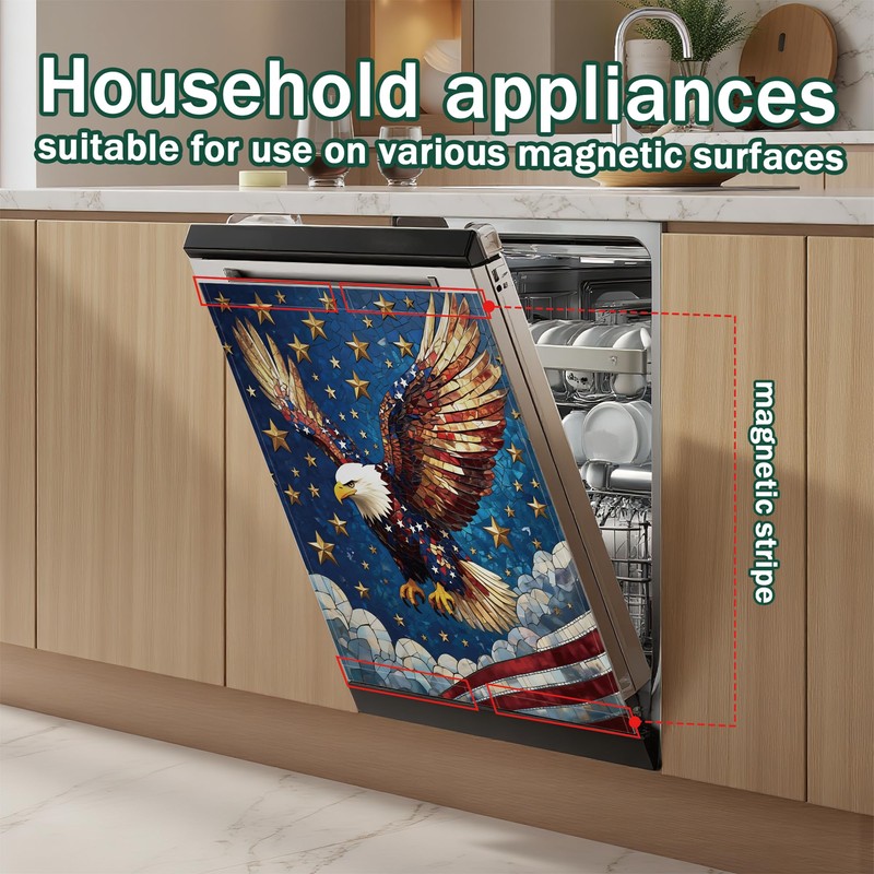 Bald Eagle Dishwasher Magnets Decorative Cover,4th of July Waterproof Magnetic