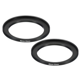 PATIKIL 2pcs 46mm-55mm Metal Step Up Ring Camera Lens Filter Adapter Ring Aluminum Filter Adapter Ring for Camera Lens Hood Black