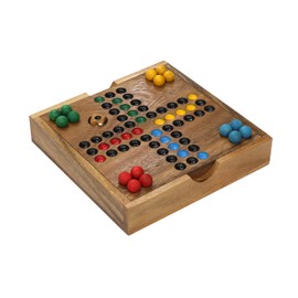 Premium Wooden Ludo Board Game – Handcrafted Travel-Size Game Set by SiamMandalay – 16 cm Compact Design with Dice & 16 Colorful Playing Pieces – Classic Strategy Game for Adults and Teenagers