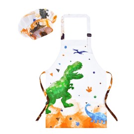 WERNNSAI Kids Aprons and Chef Hat Set Boys Art Aprons Set Child Painting Art Smock Cooking Gardening Painting Smock with Pocket Paint Smock Child Artist Costume Chef Costume Kids Dinosaur Chef Outfit