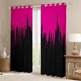 Feelyou Kids Hot Pink Black Curtains for Bedroom Living Room (2 Panels, 38 x 45 Inch) Ombre Stripes Darkening Dreapes Set Decor Abstract Art Blackout Curtains Modern Design Window Treatments Geometric