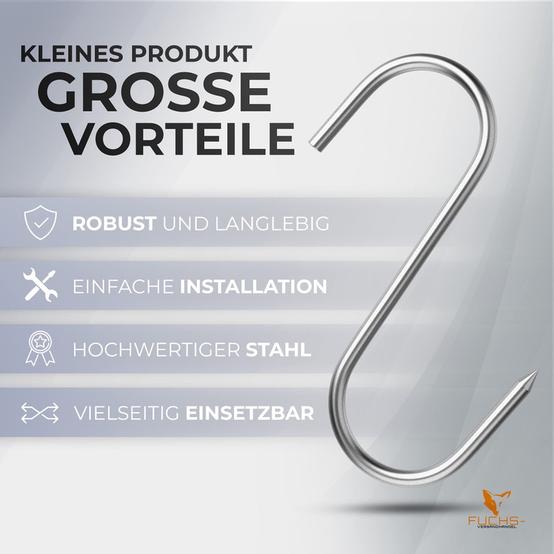 XXL Butcher Hooks, Stainless Steel, Butcher Quality, 140 mm, Pack