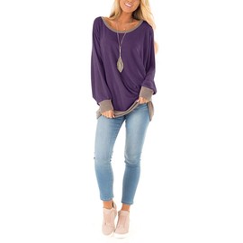 Fallorchid Womens Long Sleeve Tops Crew Neck Tunics Clothes Casual Color Block Sweatshirt Purple