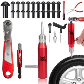 Kit de reparación de pinchazos de neumáticos sin cámara Richcat con tapón de seta, repara pinchazos y neumáticos planos para motocicletas, autos, camiones, todoterrenos y tractores
