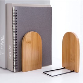 2PCS Bookends Wooden Simple Wood Japanese Style Book Stand Walnut Book Ends Anti-Skid Office Desk Book Shelf Shelves Log Color(Square)