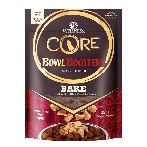 Wellness CORE Bare Bowl Boosters for Dogs, Grain-Free Freeze-Dried Food Mixer Or Topper, Made with Natural Ingredients (Beef, 4-Ounce Bag)