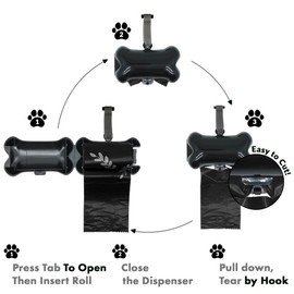 Gorilla Supply 60 Black Pet Poop Waste Bags with Black Dispenser, EPI Technology, 3 Refill Rolls