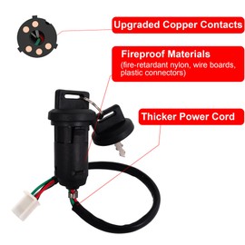 RUTU 4 Wire Ignition Switch with Key for 50cc 90cc 110cc 125cc TaoTao Sunl Coolster Apollo Chinese ATV Dirt Pit Pocket Bike Motorcycle Scooter Quad Go Kart 4 Wheeler Parts with Cap