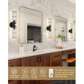 Emak 22 Inch Black Bathroom Light Fixtures Over Mirror, Modern Industrial 2 Light Vanity Light with Metal Shade, Farmhouse Cylinder Wall Sconces for Bathroom, Hallway, VL085-BK-MT-2