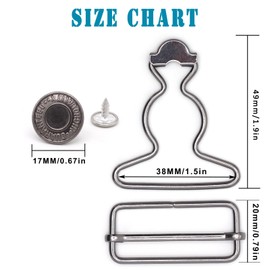 Enosea 4 Sets Overall Buckles, Metal Suspender Buckles Overall Clip Replacement with Adjustable Buckle Slider and No-Sew Buttons(1.5 inch)
