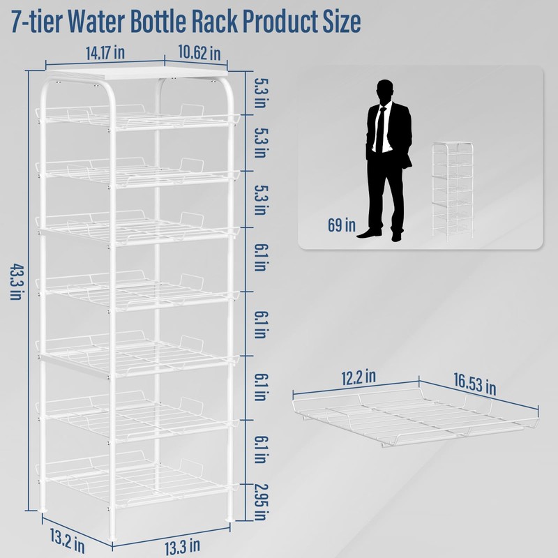 Vrisa Water Bottle Organizer 7 Tier Free Standing Water Bottle