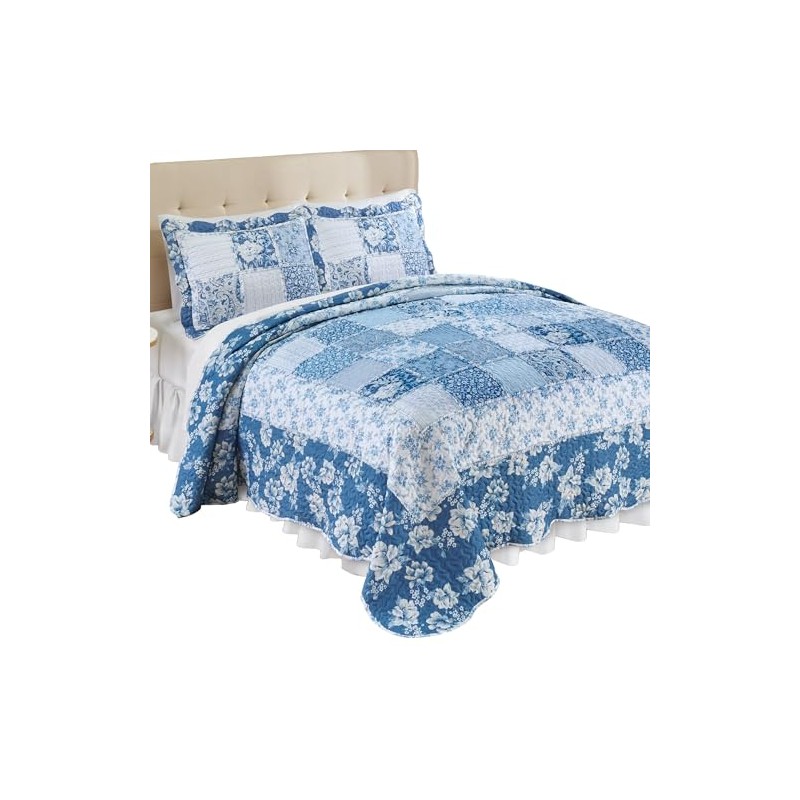 Collections Etc Eden Floral Patchwork Scalloped Edge Quilt