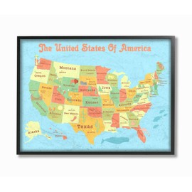 The Kids Room by Stupell United States of America USA Kids Map Black Framed Wall Art, 24x30, Multi-Color